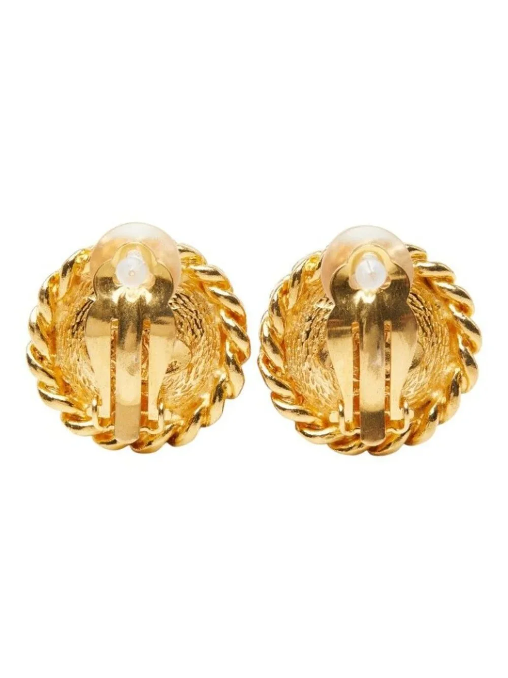 Chanel Vintage Round Earrings Blue Gold Plated